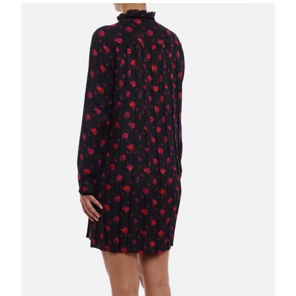 Alexander McQueen MCQ Black Silk Pleated Floral Babydoll‎ Dress Size10 - Picture 3 of 10